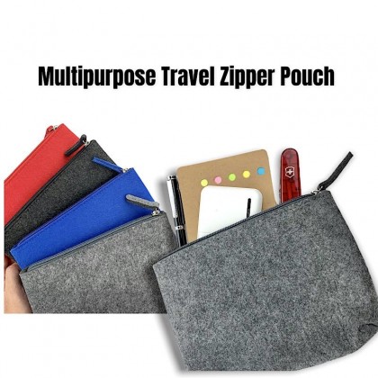Customizable Multipurpose Travel Felt Pouch with Zipper Closure